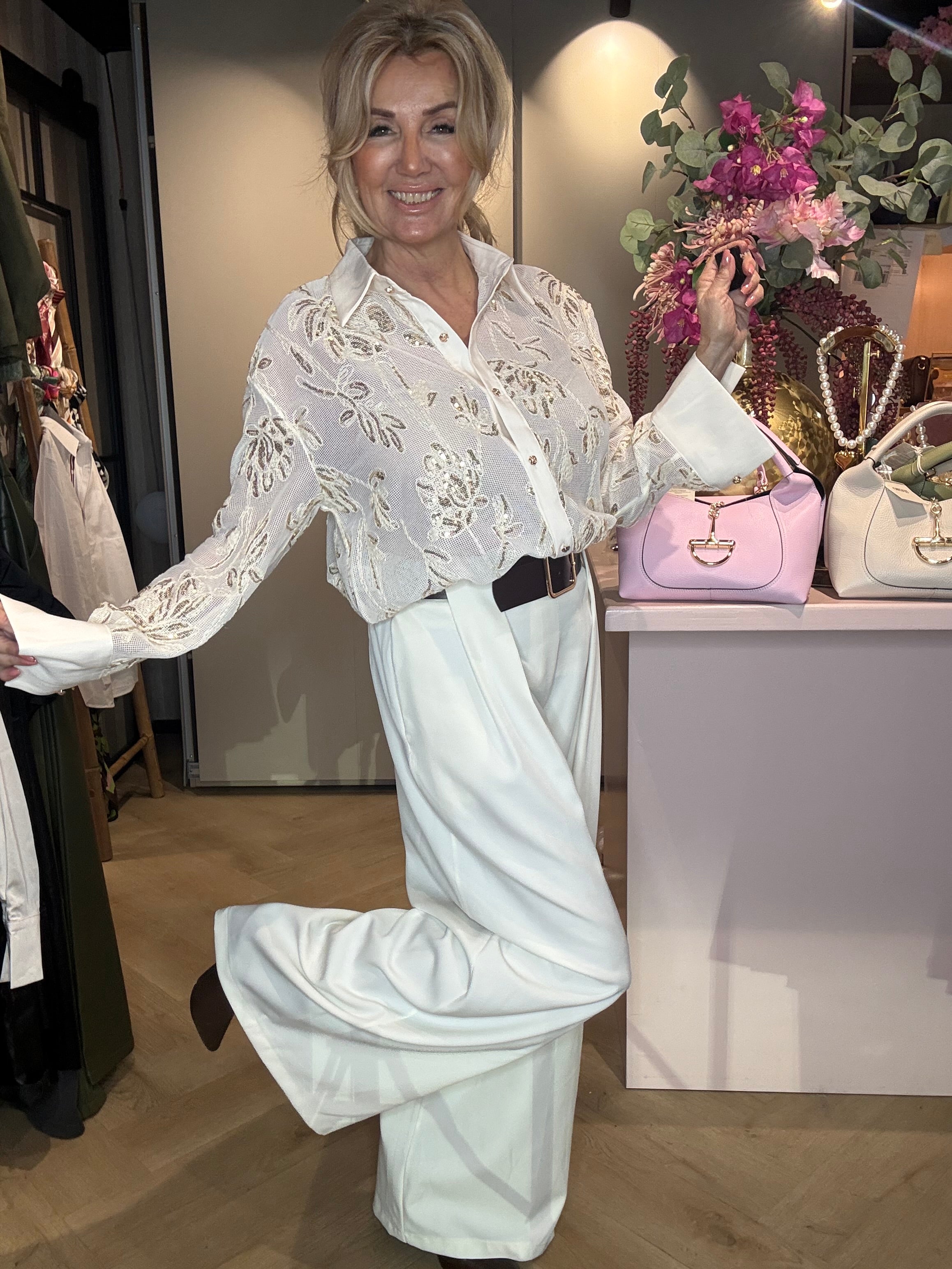 Hose Pantalon Wollweiß Falten